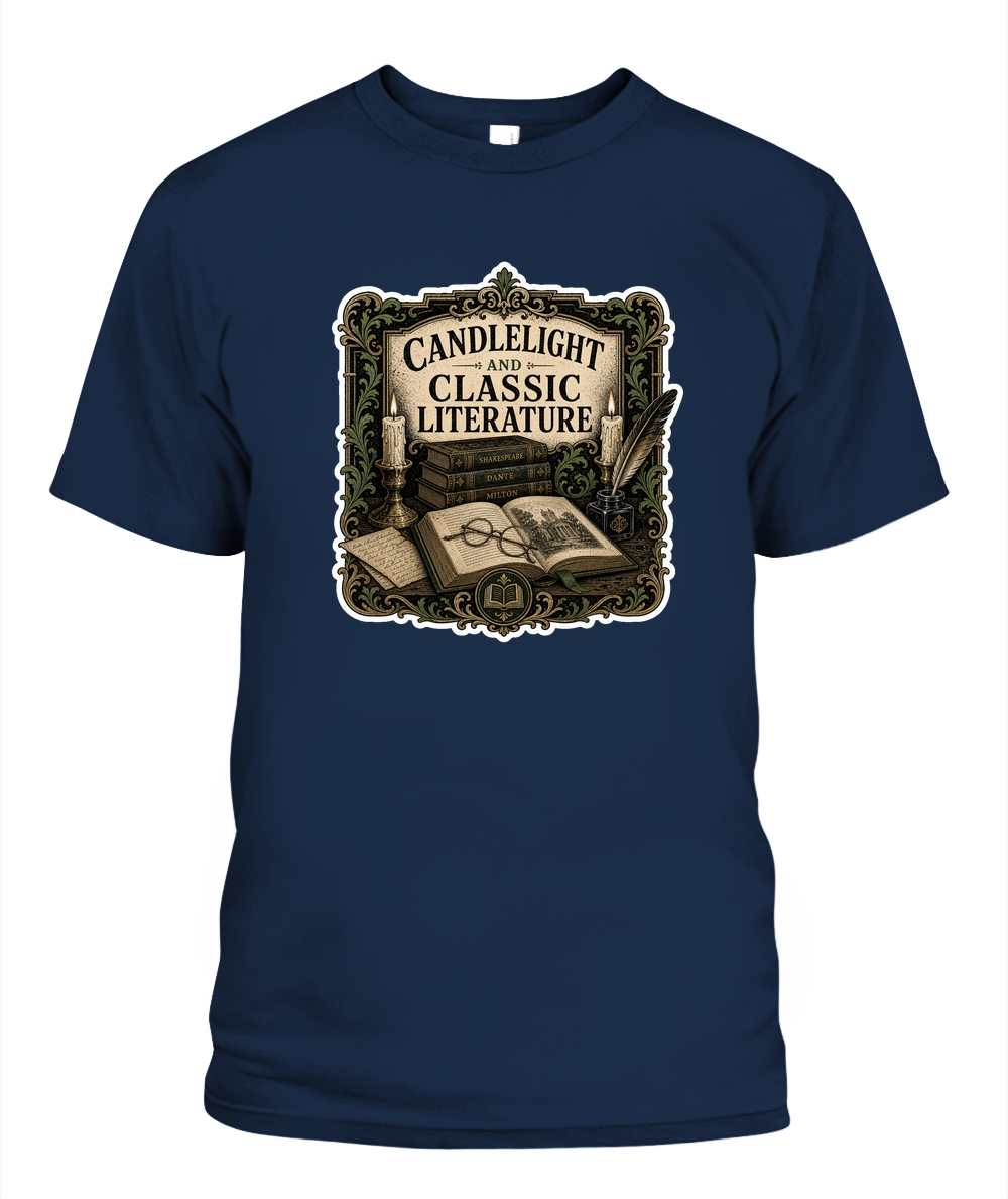 Candlelight and Classic Literature Book Lover T-Shirt | Reading Gift
