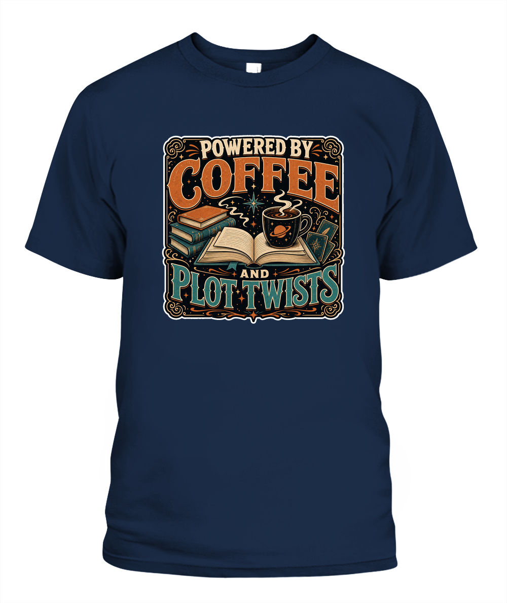 Powered by Coffee and Plot Twists Book Lover T-Shirt | Reading Gift
