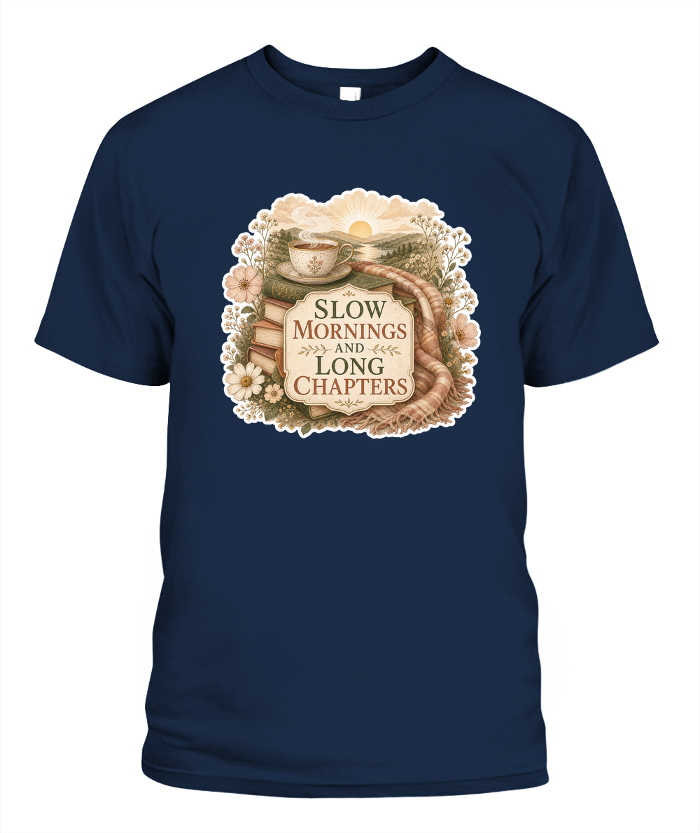 Slow Mornings and Long Chapters Book Lover T-Shirt | Reading Gift