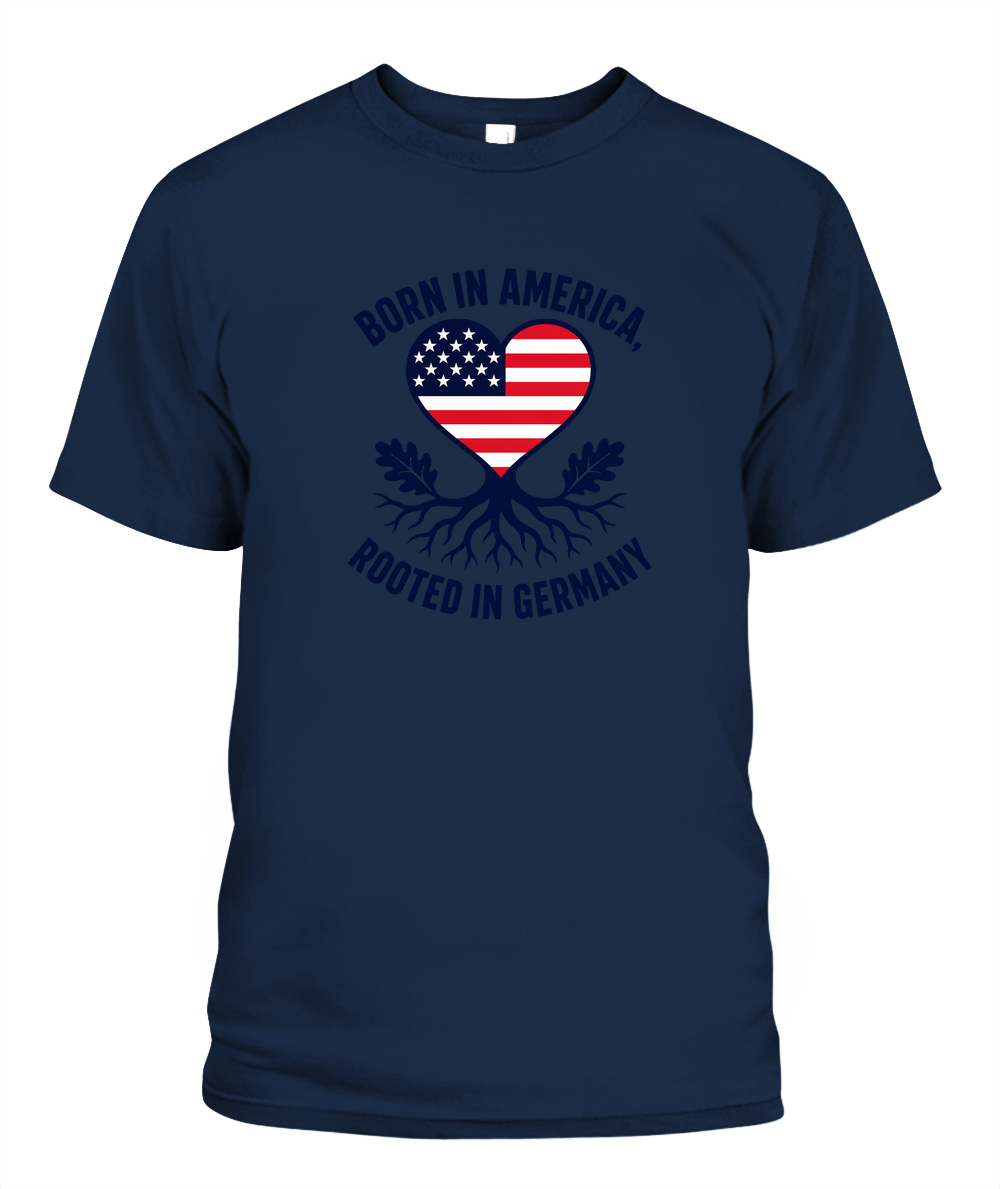 Born In America, Rooted In Germany — T-Shirt in Navy