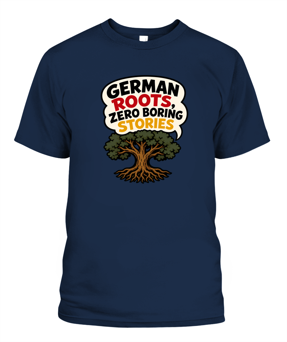 German Roots, Zero Boring Stories — T-Shirt in Navy