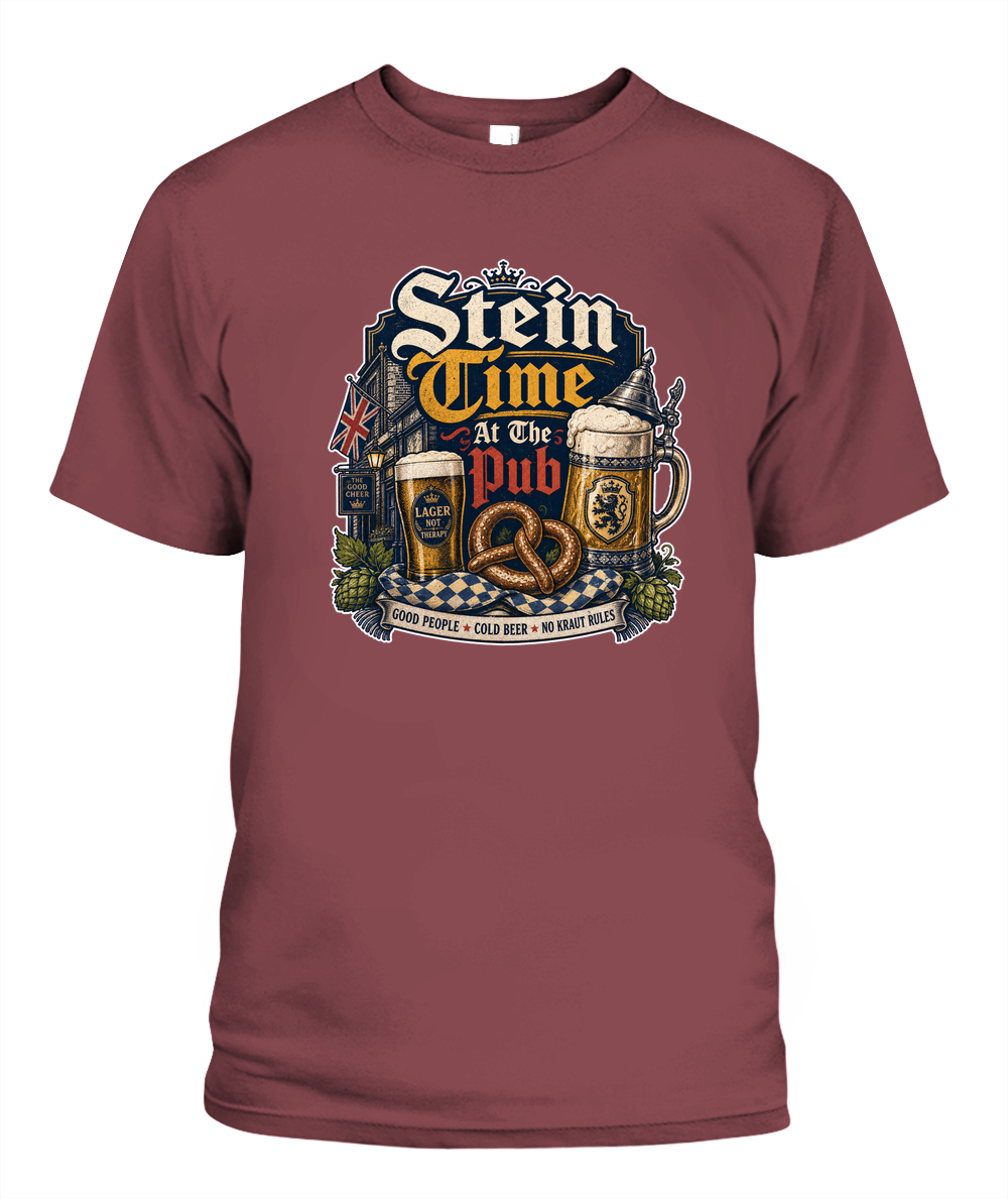 Stein Time At The Pub Oktoberfest T-Shirt in Chili
