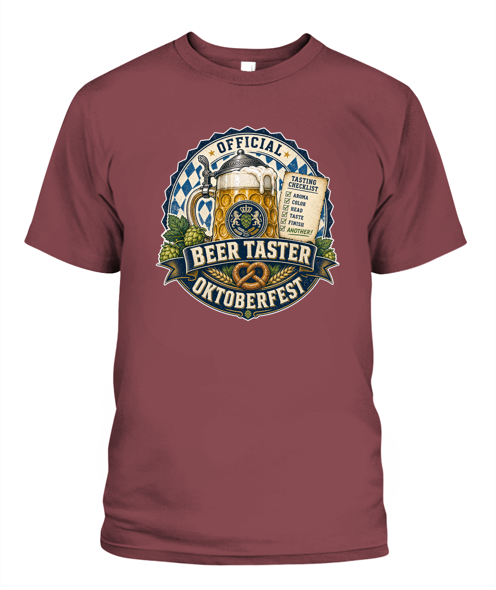 Official Beer Taster Oktoberfest T-Shirt in Chili