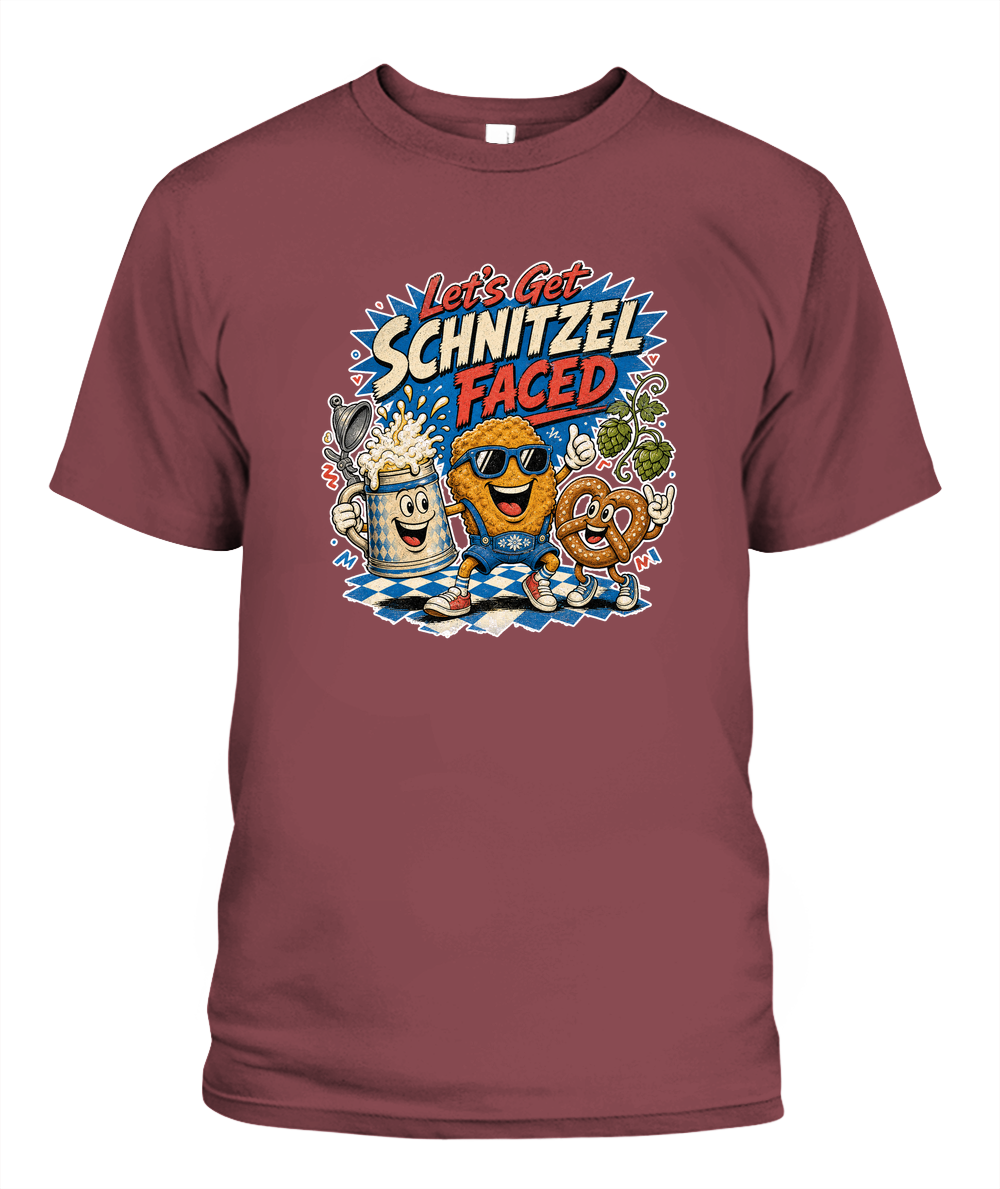 Let's Get Schnitzel Faced Oktoberfest T-Shirt in Chili