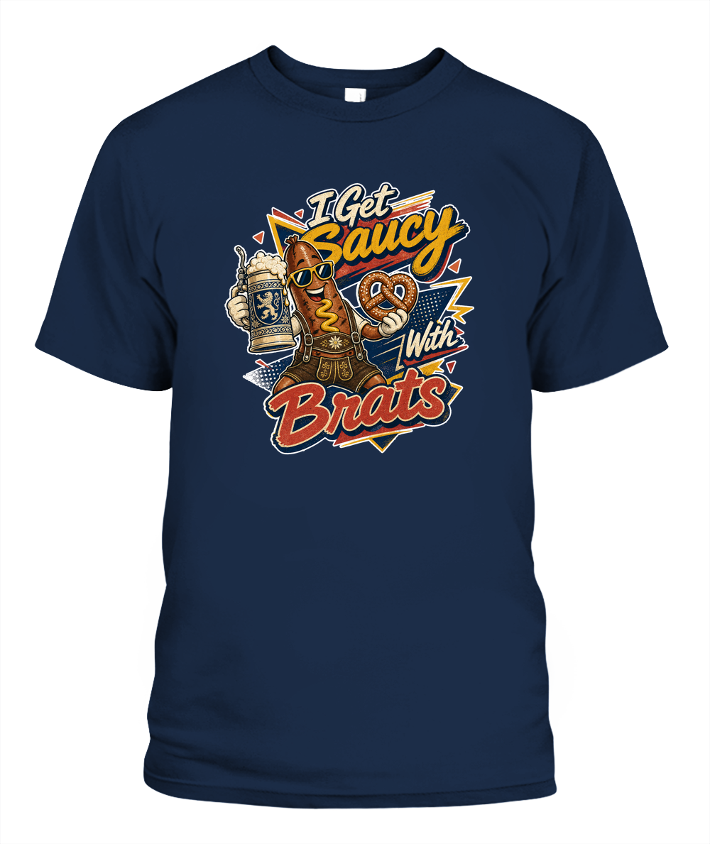 I Get Saucy With Brats Oktoberfest T-Shirt in Navy