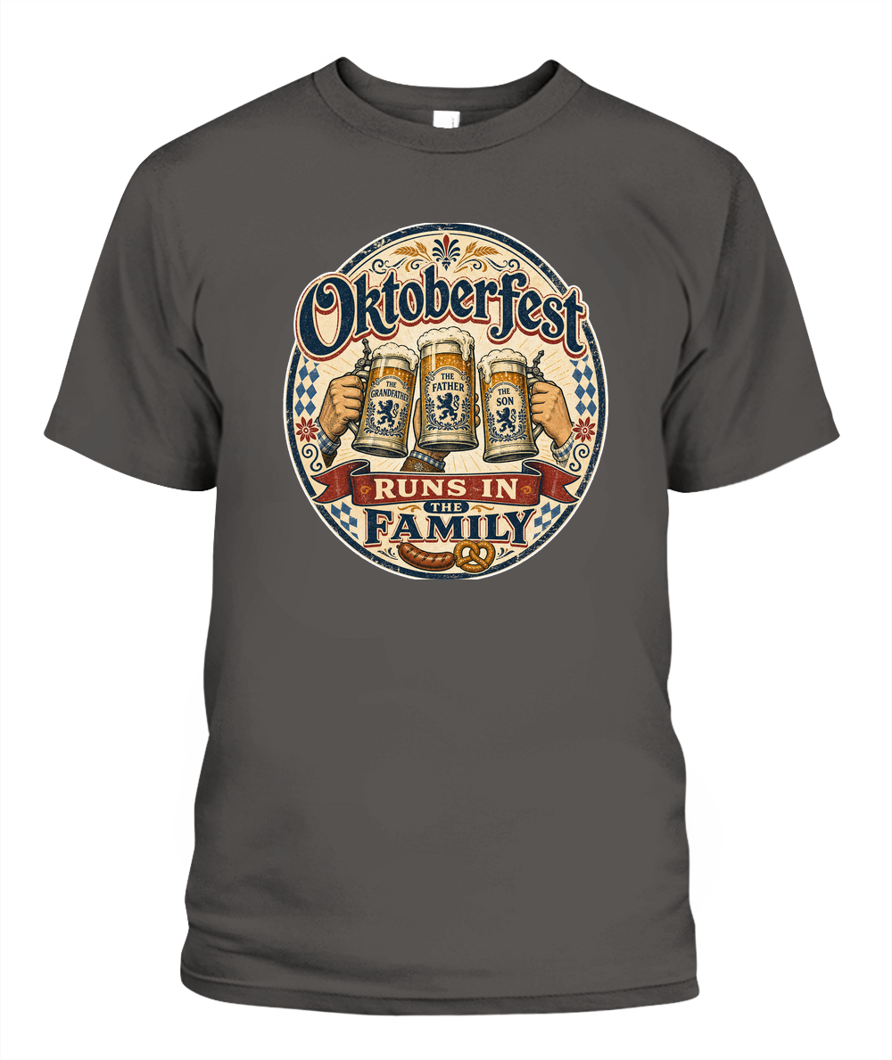 Oktoberfest Runs In The Family Oktoberfest T-Shirt in Pepper