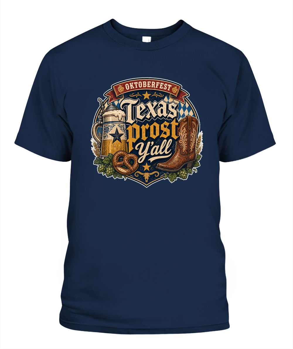 Texas Prost Y'all Oktoberfest T-Shirt in Navy