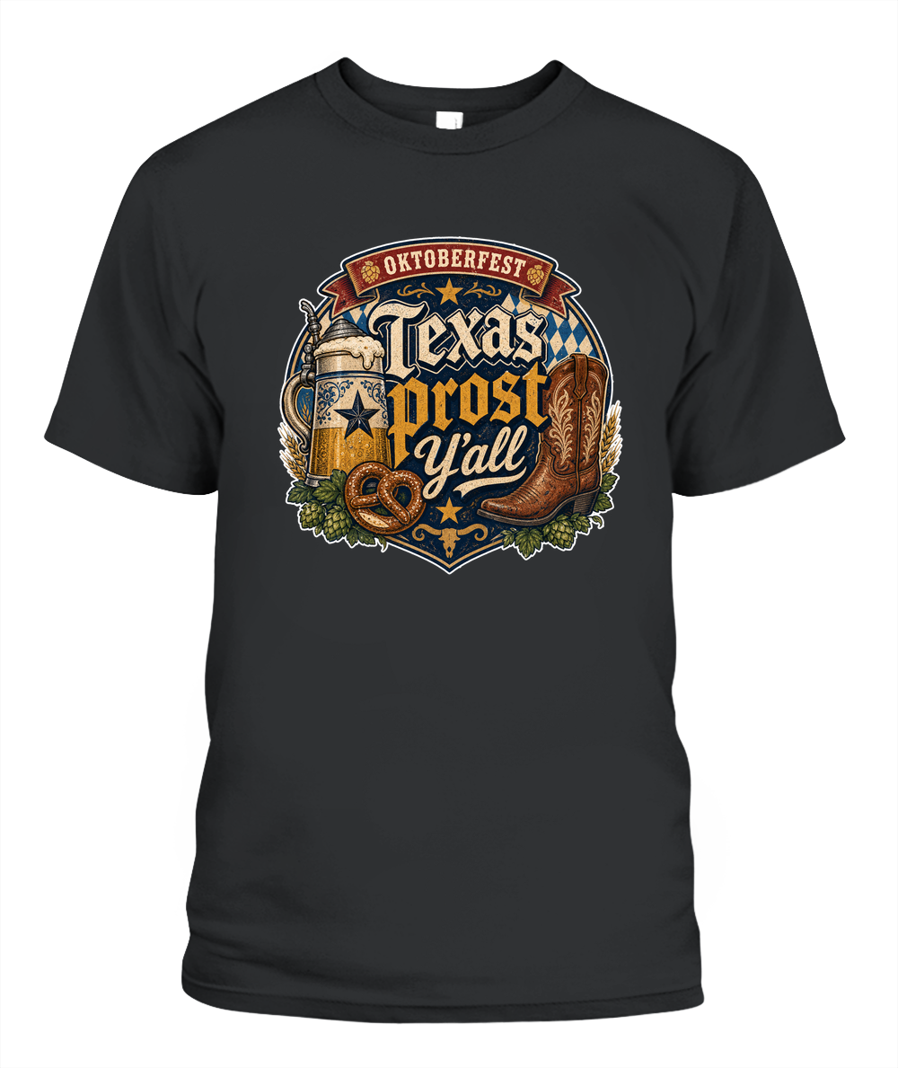 Texas Prost Y'all Oktoberfest T-Shirt in Black