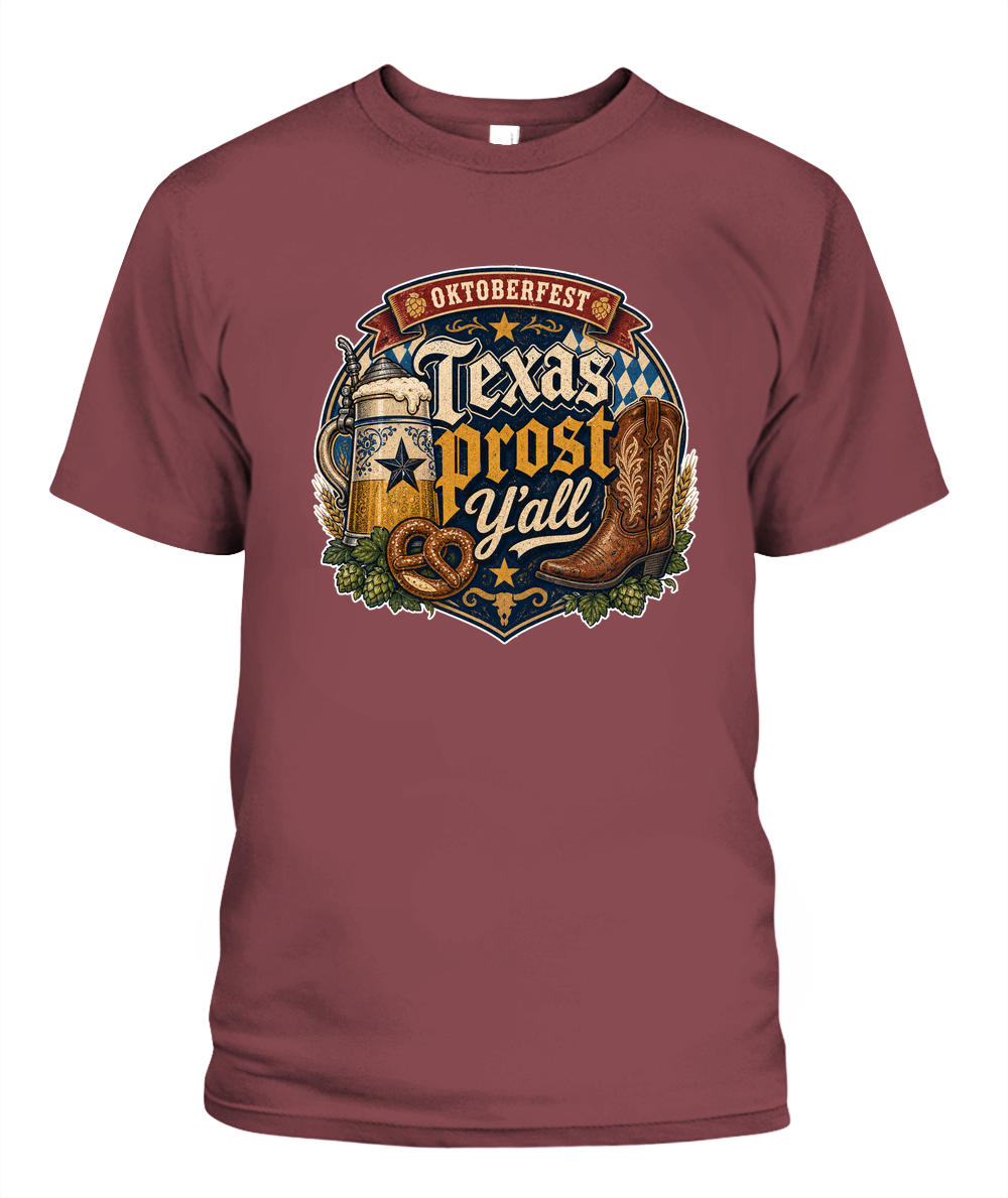 Texas Prost Y'all Oktoberfest T-Shirt in Chili