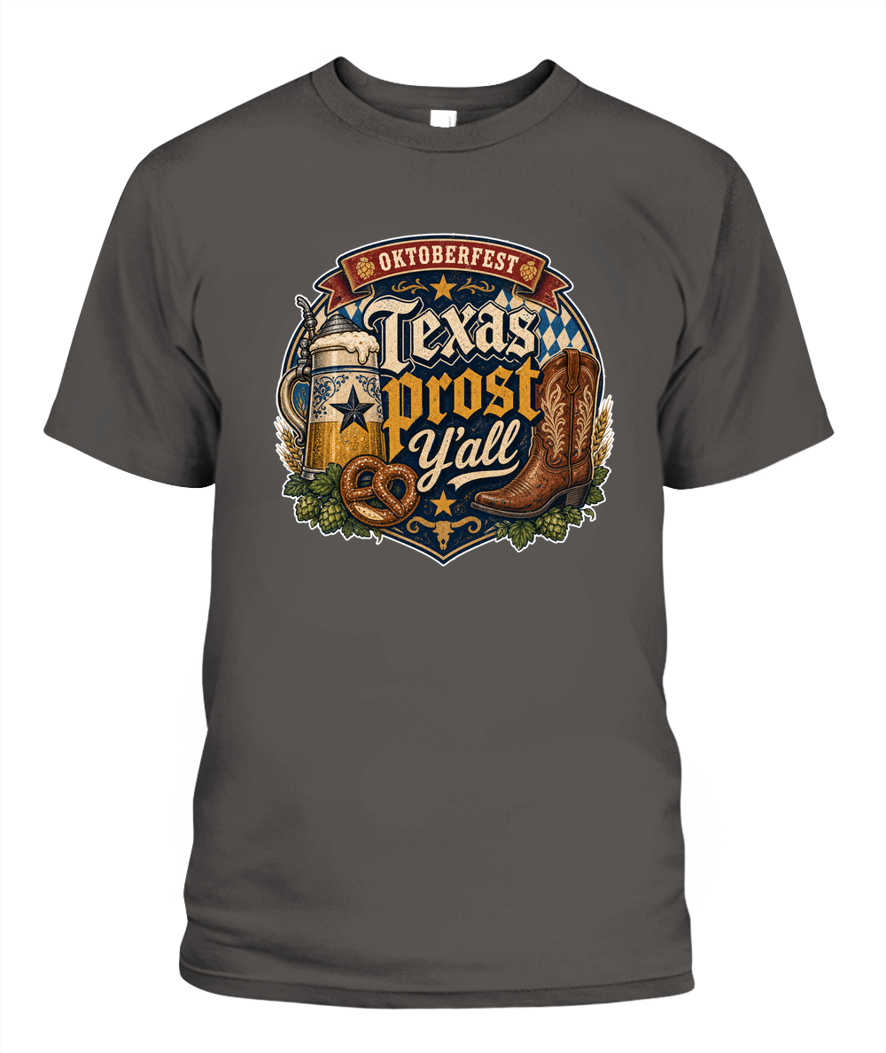 Texas Prost Y'all Oktoberfest T-Shirt in Pepper