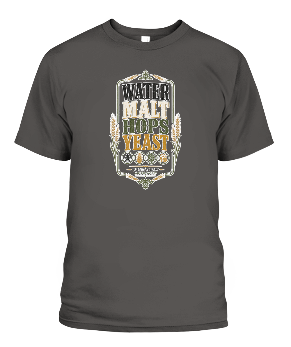 Water Malt Hops Yeast Oktoberfest T-Shirt in Pepper
