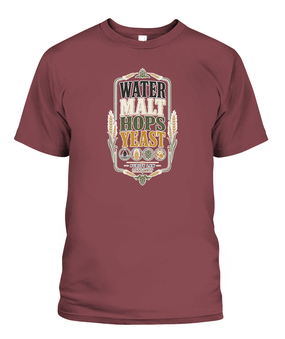 Water Malt Hops Yeast Oktoberfest T-Shirt in Chili