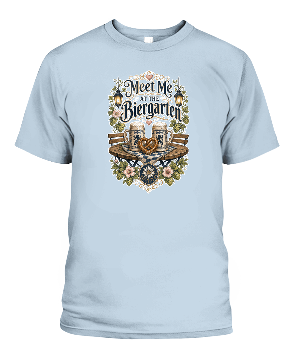 Meet Me At The Biergarten Oktoberfest T-Shirt in Chambray