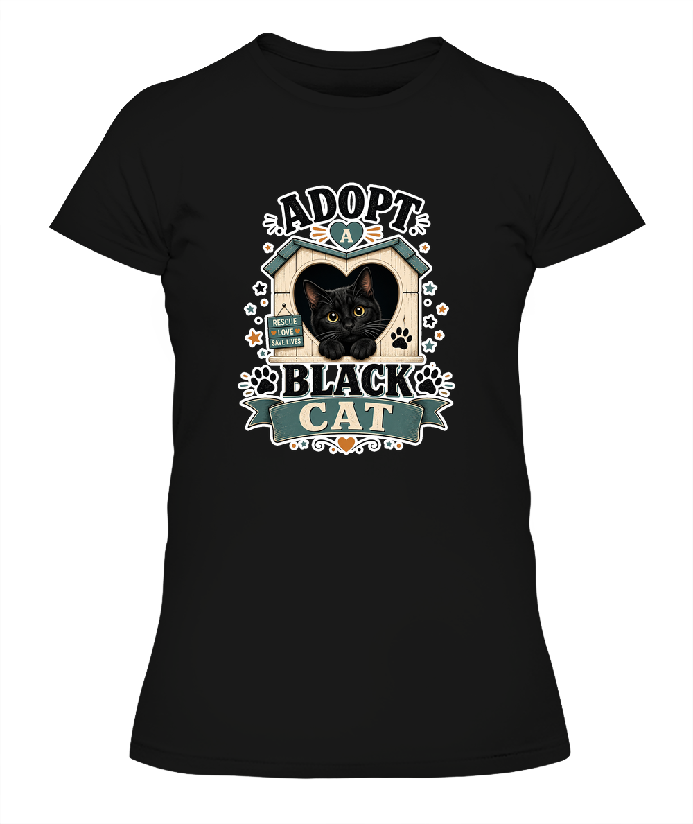 Adopt a Black Cat Ladies T-Shirt | Black Cat Lover Gift