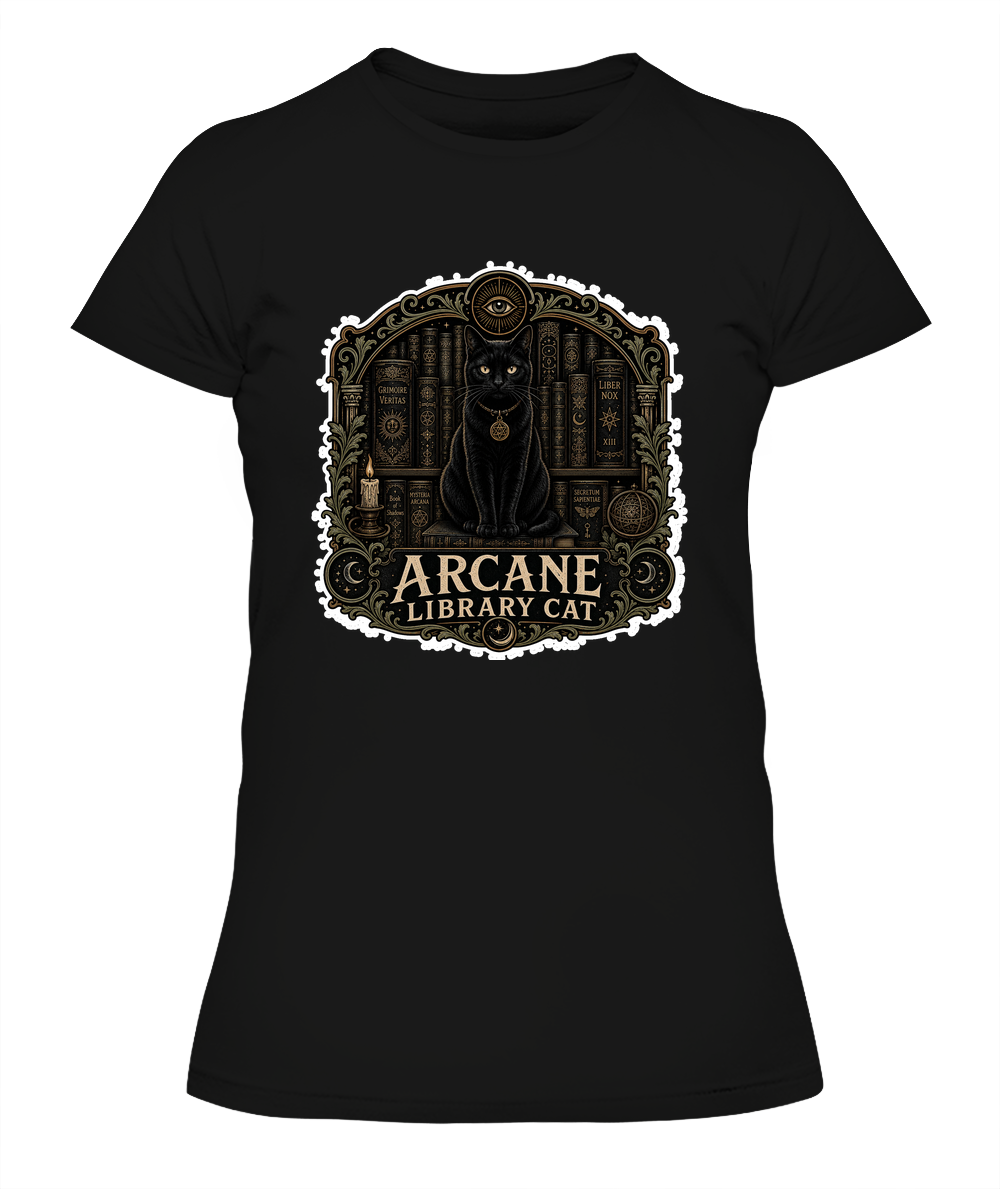 Arcane Library Cat Ladies T-Shirt | Black Cat Lover Gift