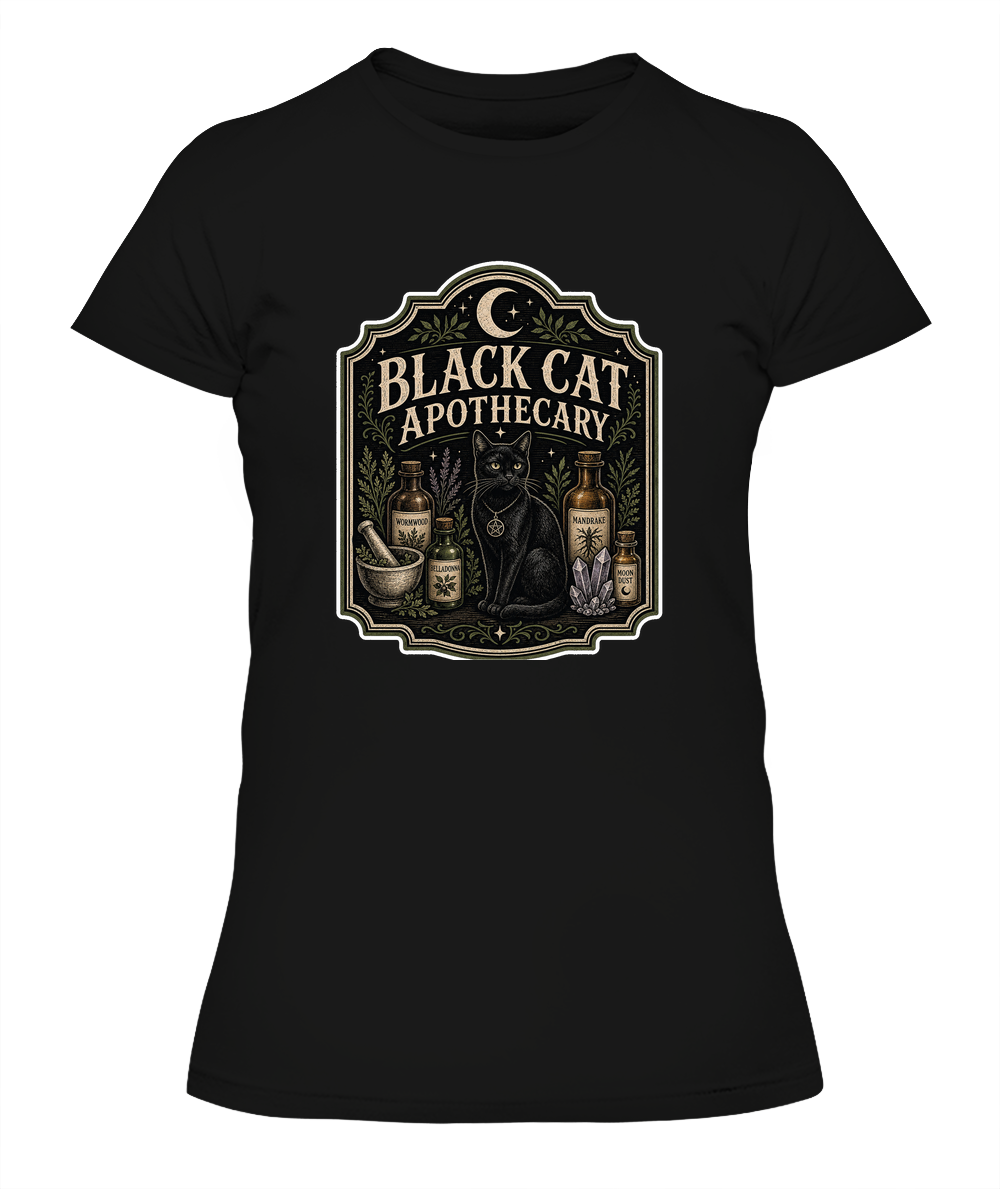 Black Cat Apothecary Ladies T-Shirt | Black Cat Lover Gift