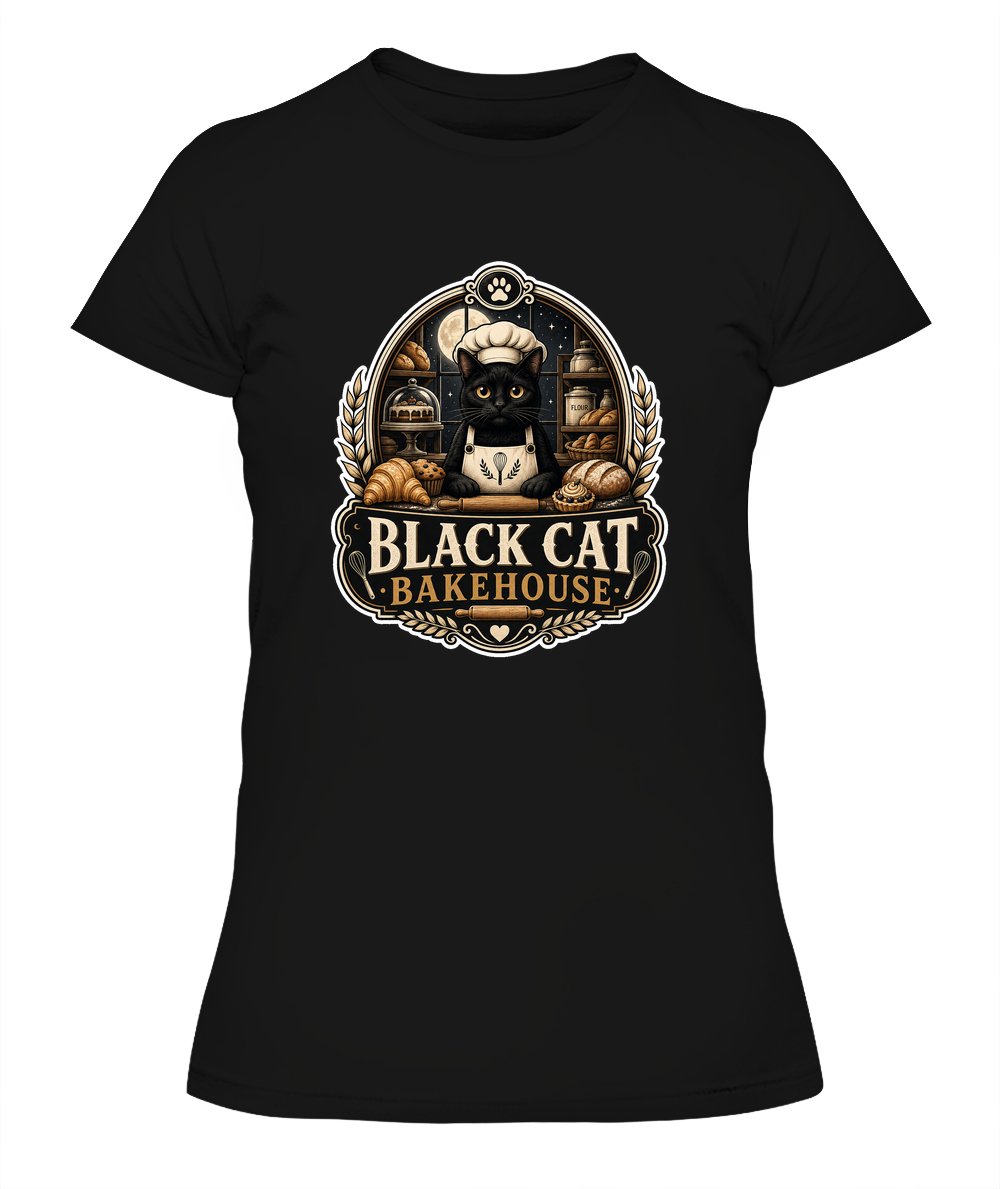 Black Cat Bakehouse Ladies T-Shirt | Black Cat Lover Gift
