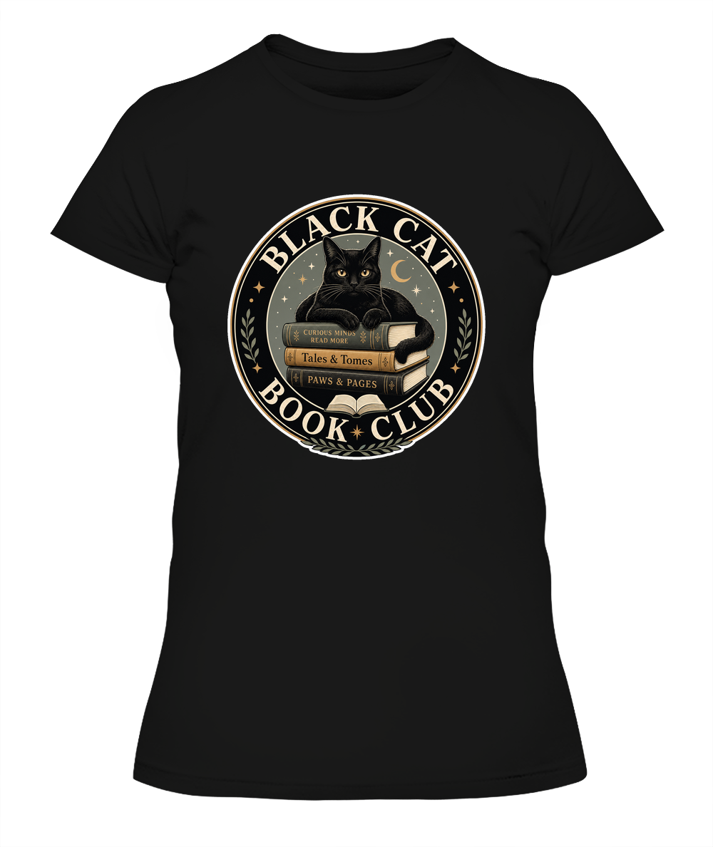 Black Cat Book Club Ladies T-Shirt | Black Cat Lover Gift