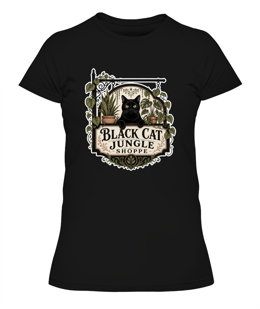 Black Cat Jungle Shoppe Ladies T-Shirt | Black Cat Lover Gift