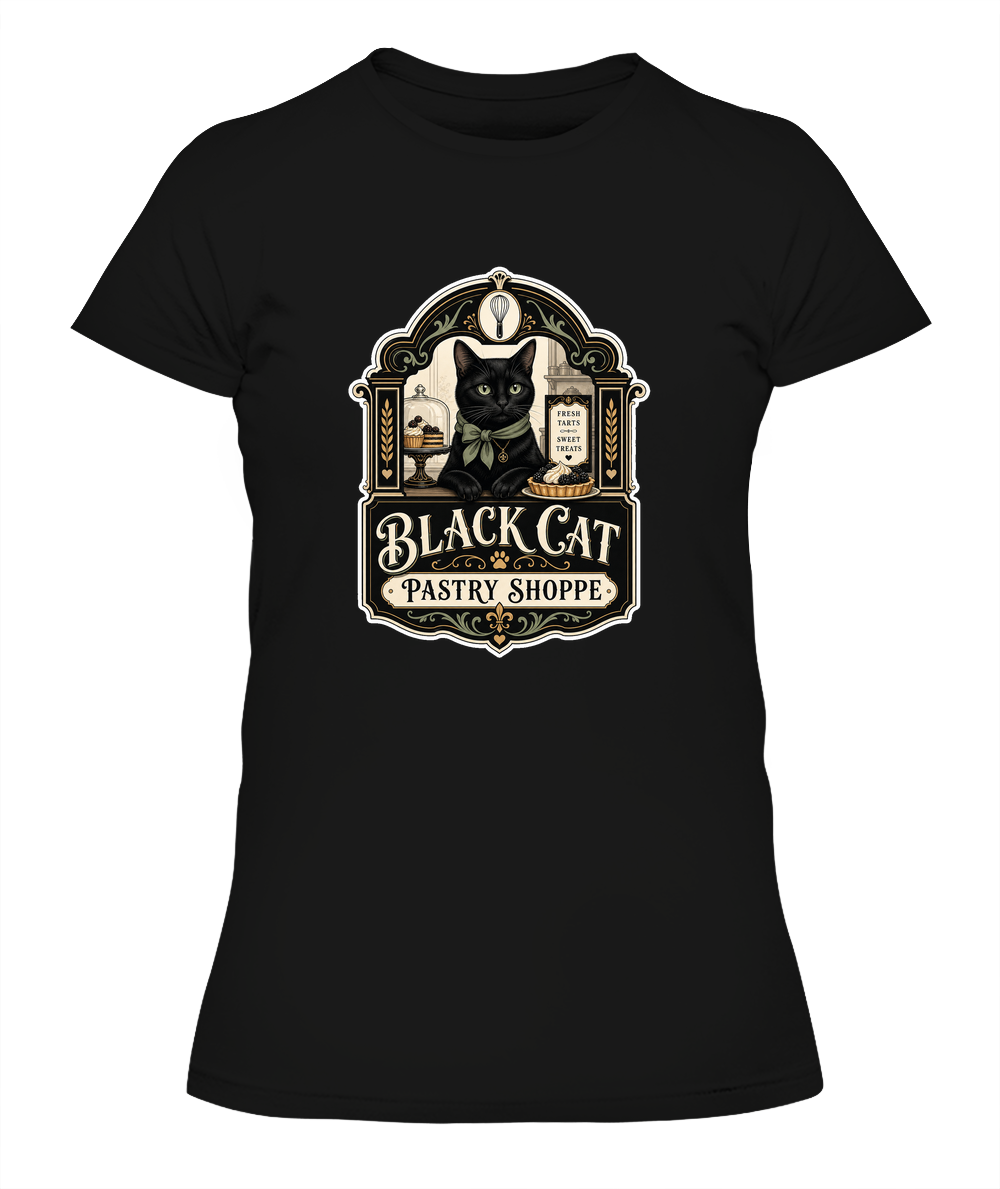 Black Cat Pastry Shoppe Ladies T-Shirt | Black Cat Lover Gift