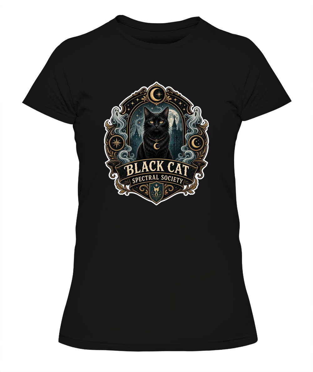 Black Cat Spectral Society Ladies T-Shirt | Black Cat Lover Gift