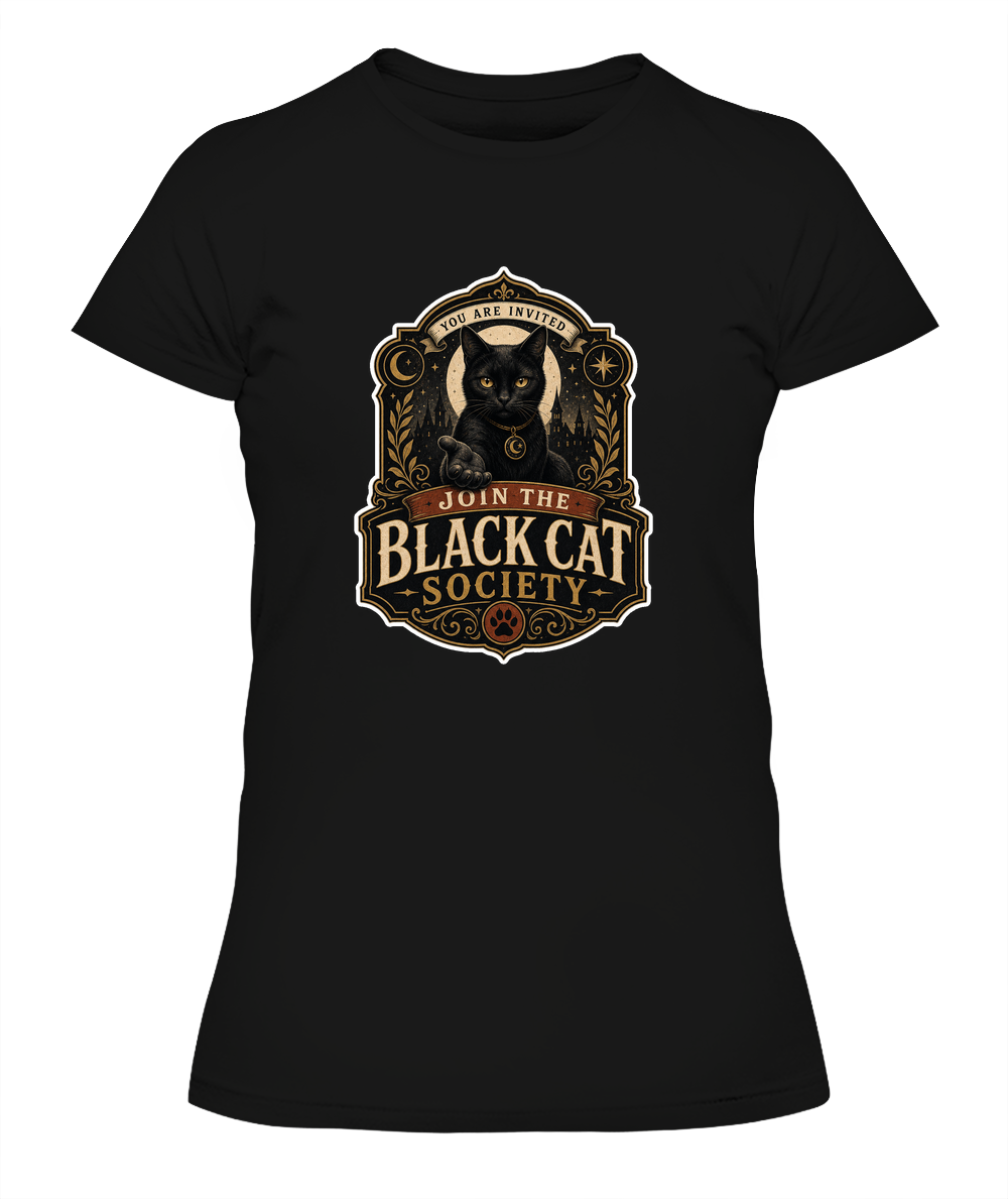 Join the Black Cat Society Ladies T-Shirt | Black Cat Lover Gift