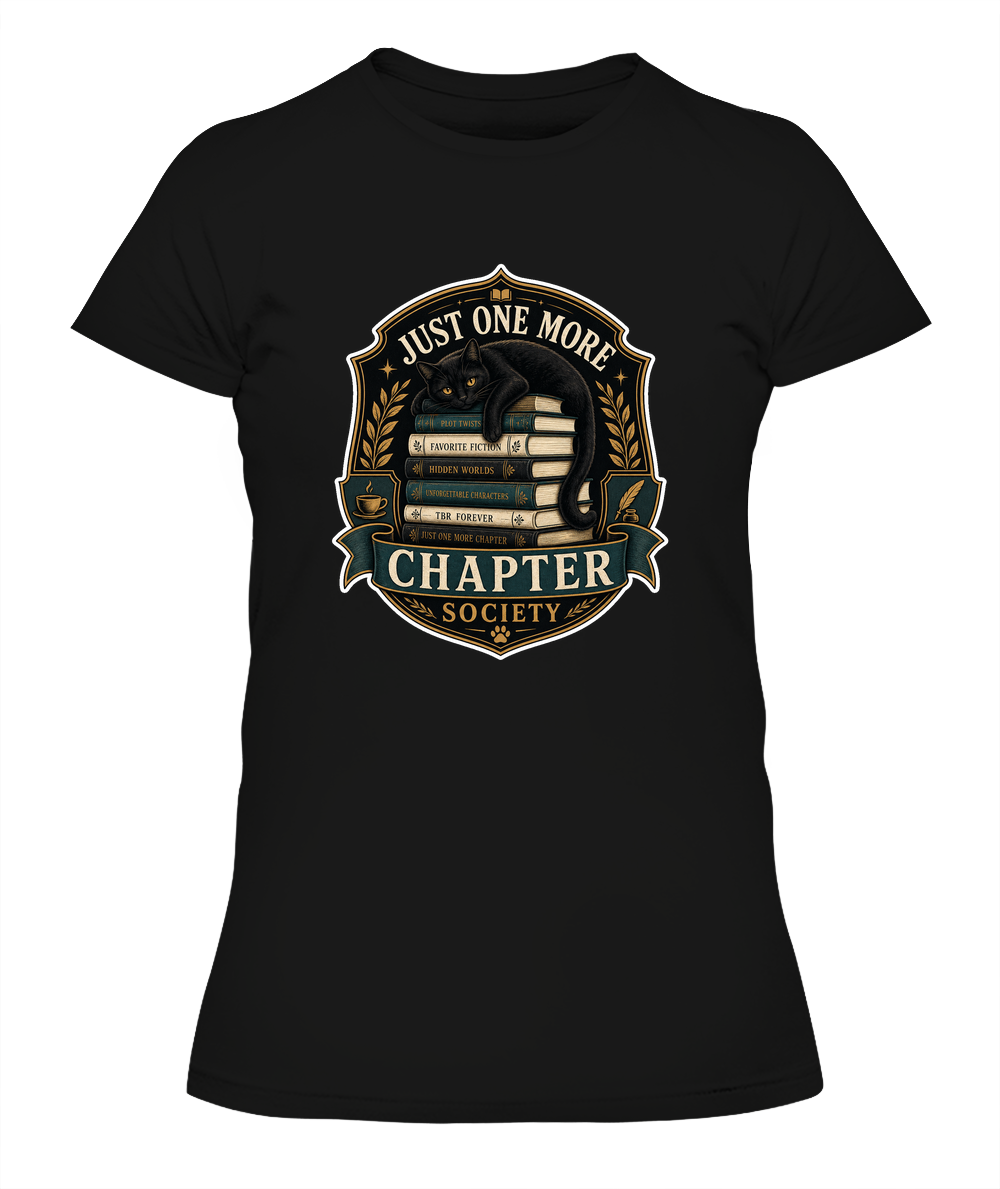 Just One More Chapter Society Ladies T-Shirt | Black Cat Lover Gift