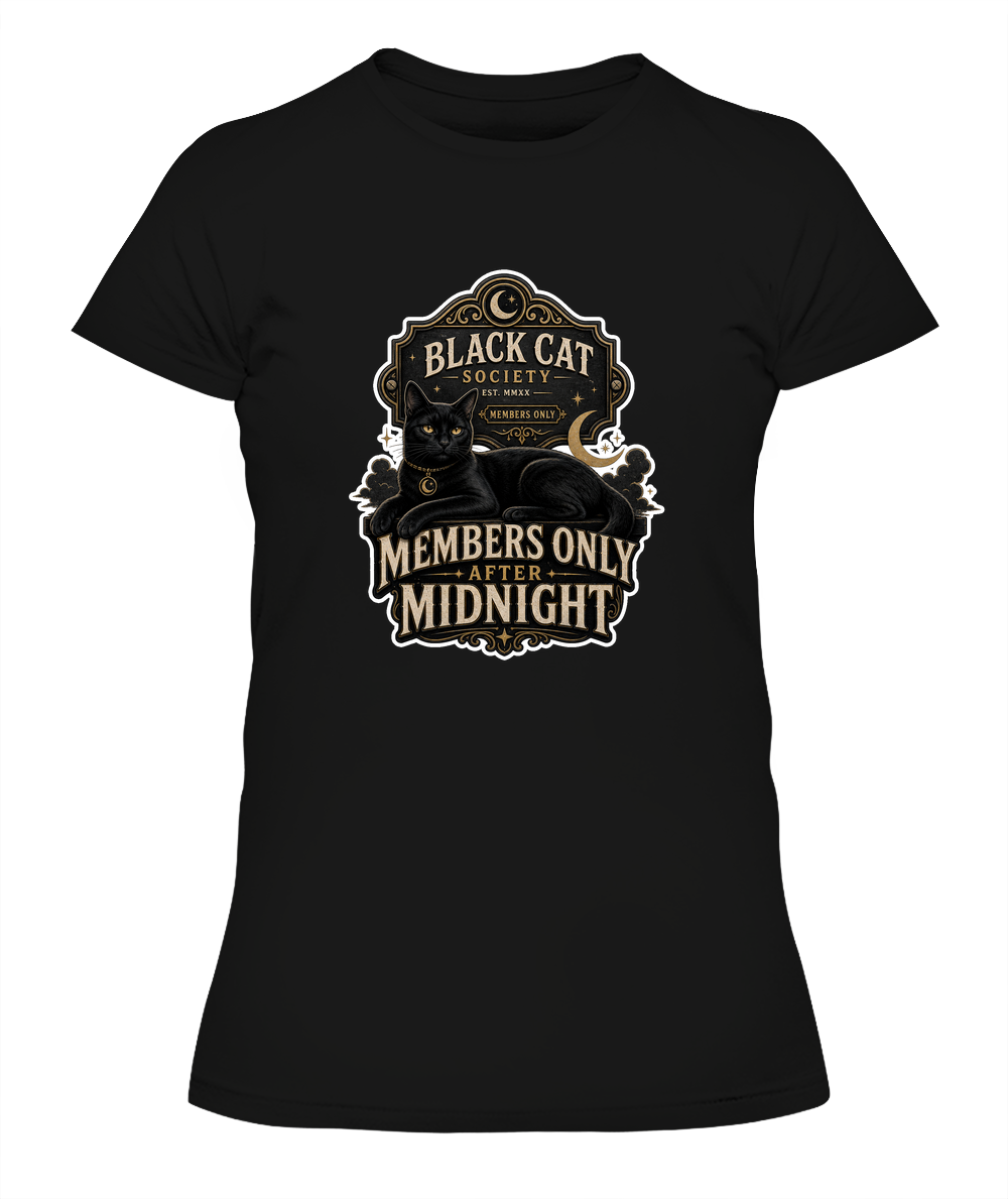 Members Only After Midnight Ladies T-Shirt | Black Cat Lover Gift