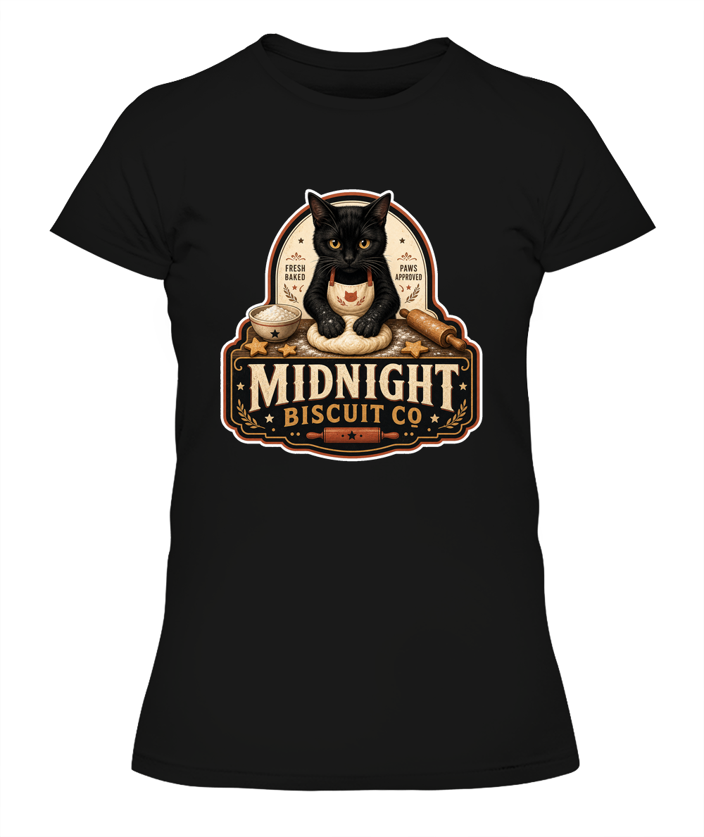 Midnight Biscuit Co Ladies T-Shirt | Black Cat Lover Gift