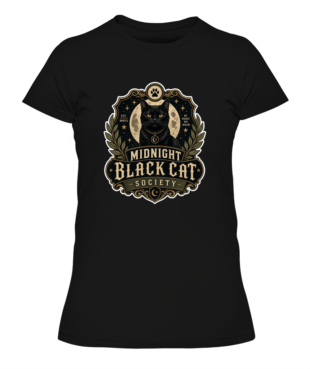 Midnight Black Cat Society Ladies T-Shirt | Black Cat Lover Gift