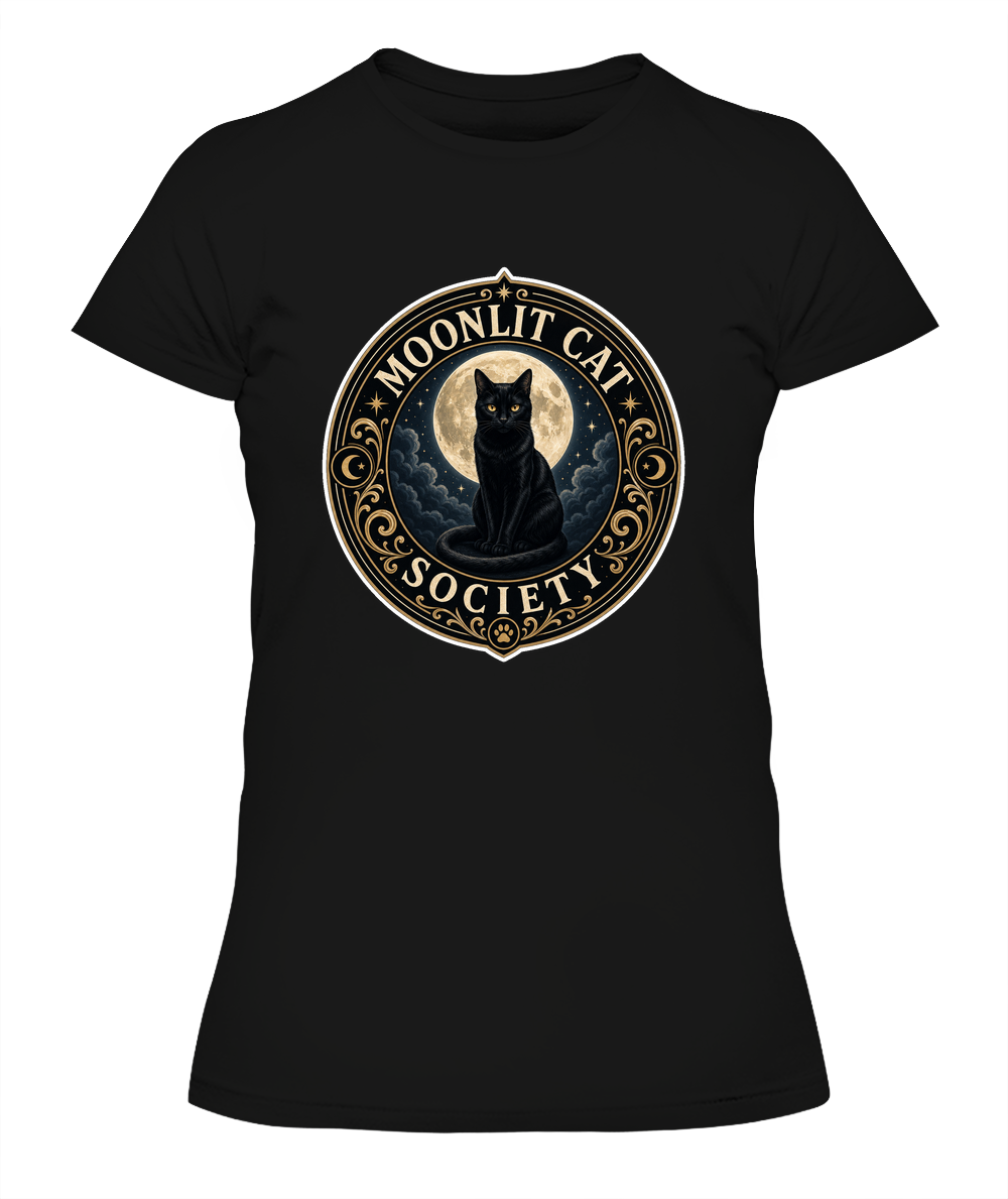 Moonlit Cat Society Ladies T-Shirt | Black Cat Lover Gift