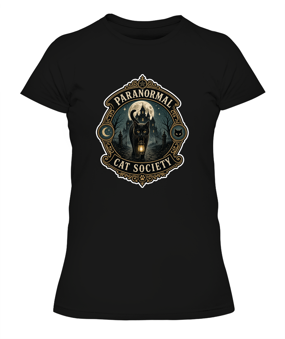 Paranormal Cat Society Ladies T-Shirt | Black Cat Lover Gift