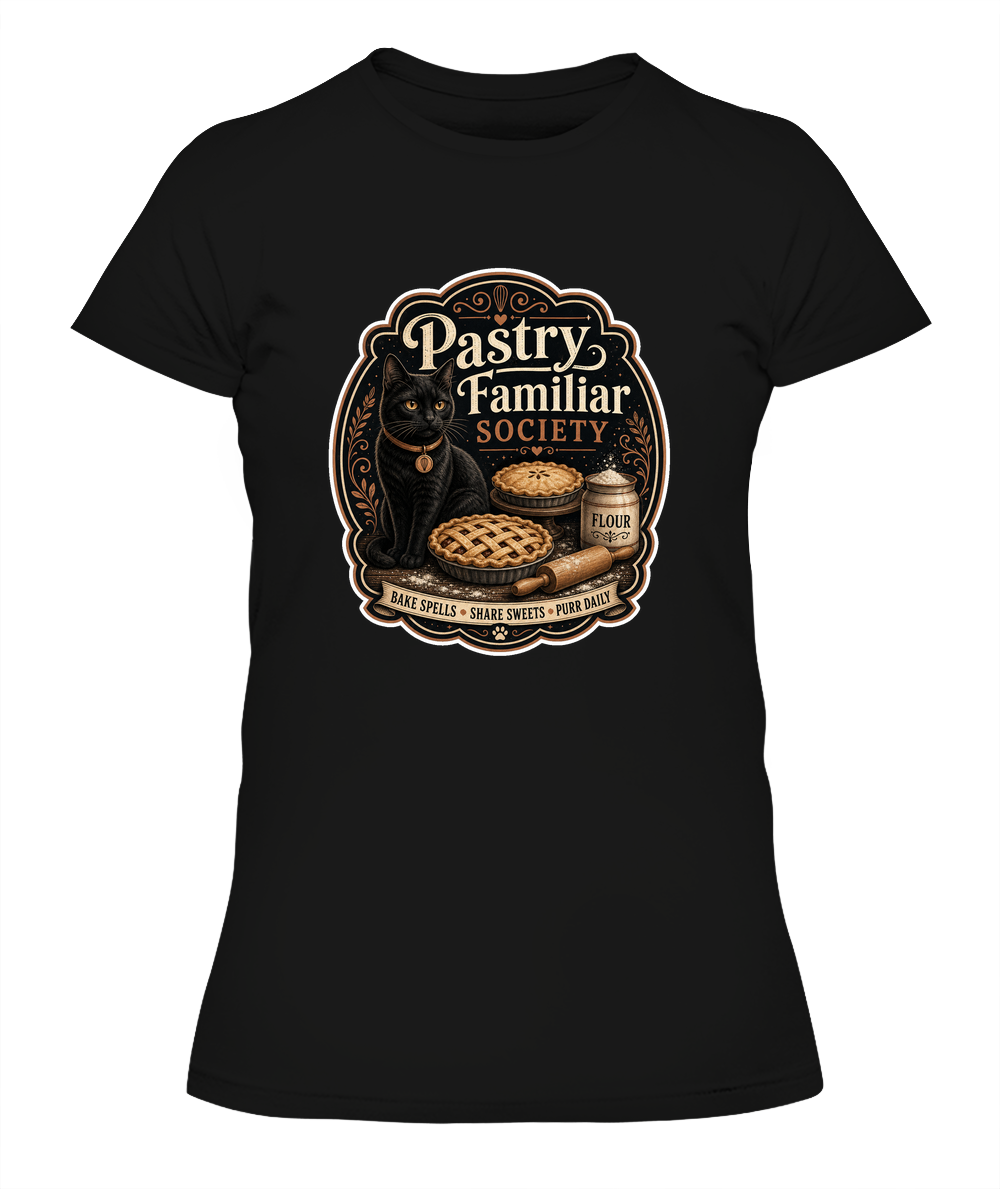 Pastry Familiar Society Ladies T-Shirt | Black Cat Lover Gift