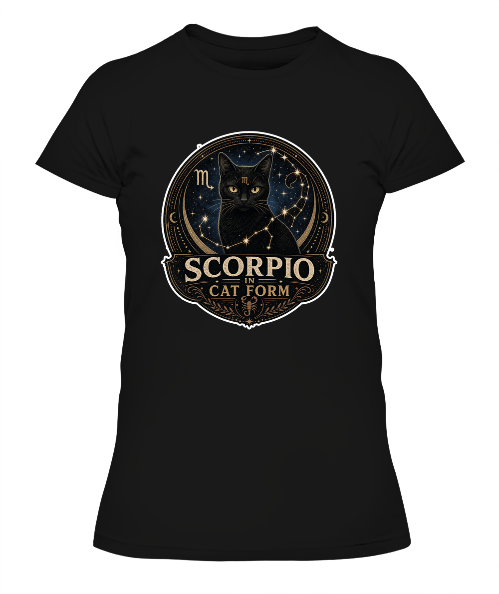 Scorpio in Cat Form Ladies T-Shirt | Black Cat Lover Gift