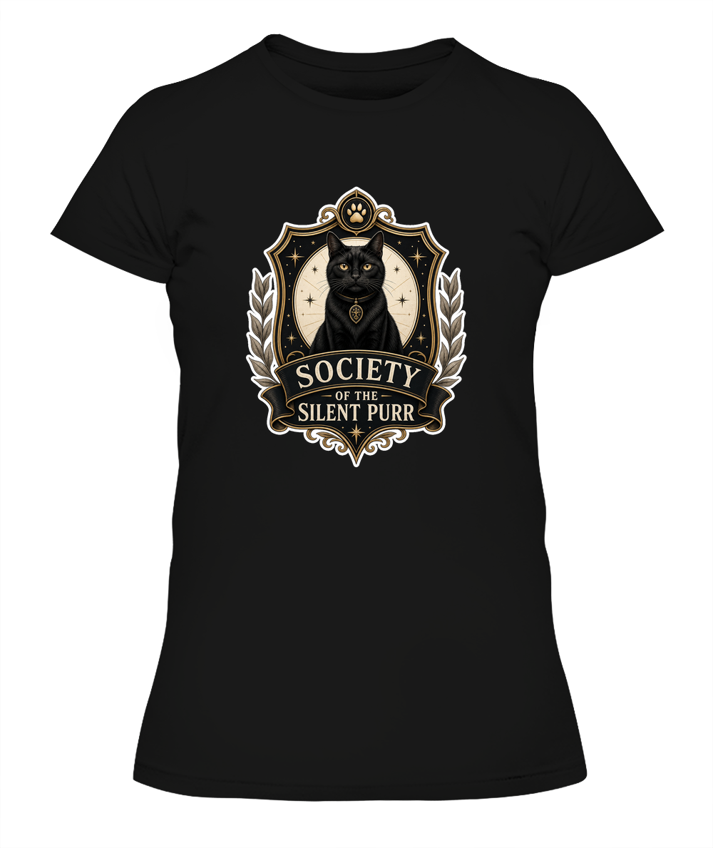 Society of the Silent Purr Ladies T-Shirt | Black Cat Lover Gift