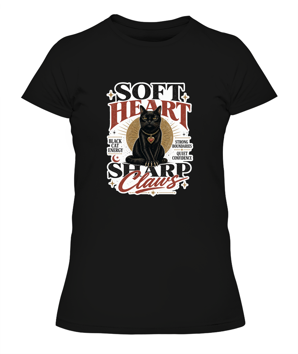 Soft Heart Sharp Claws Ladies T-Shirt | Black Cat Lover Gift