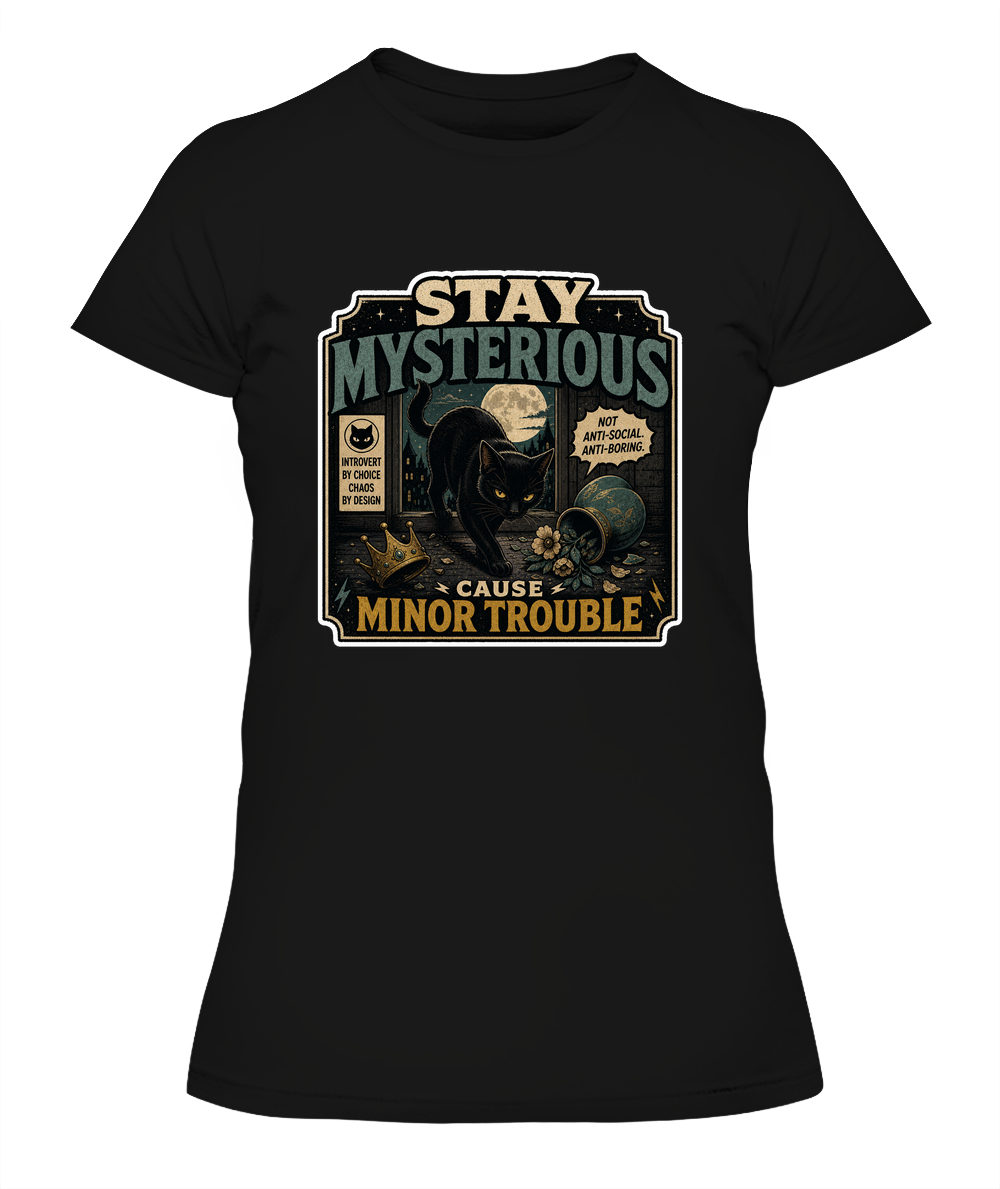 Stay Mysterious Cause Minor Trouble Ladies T-Shirt | Black Cat Lover Gift