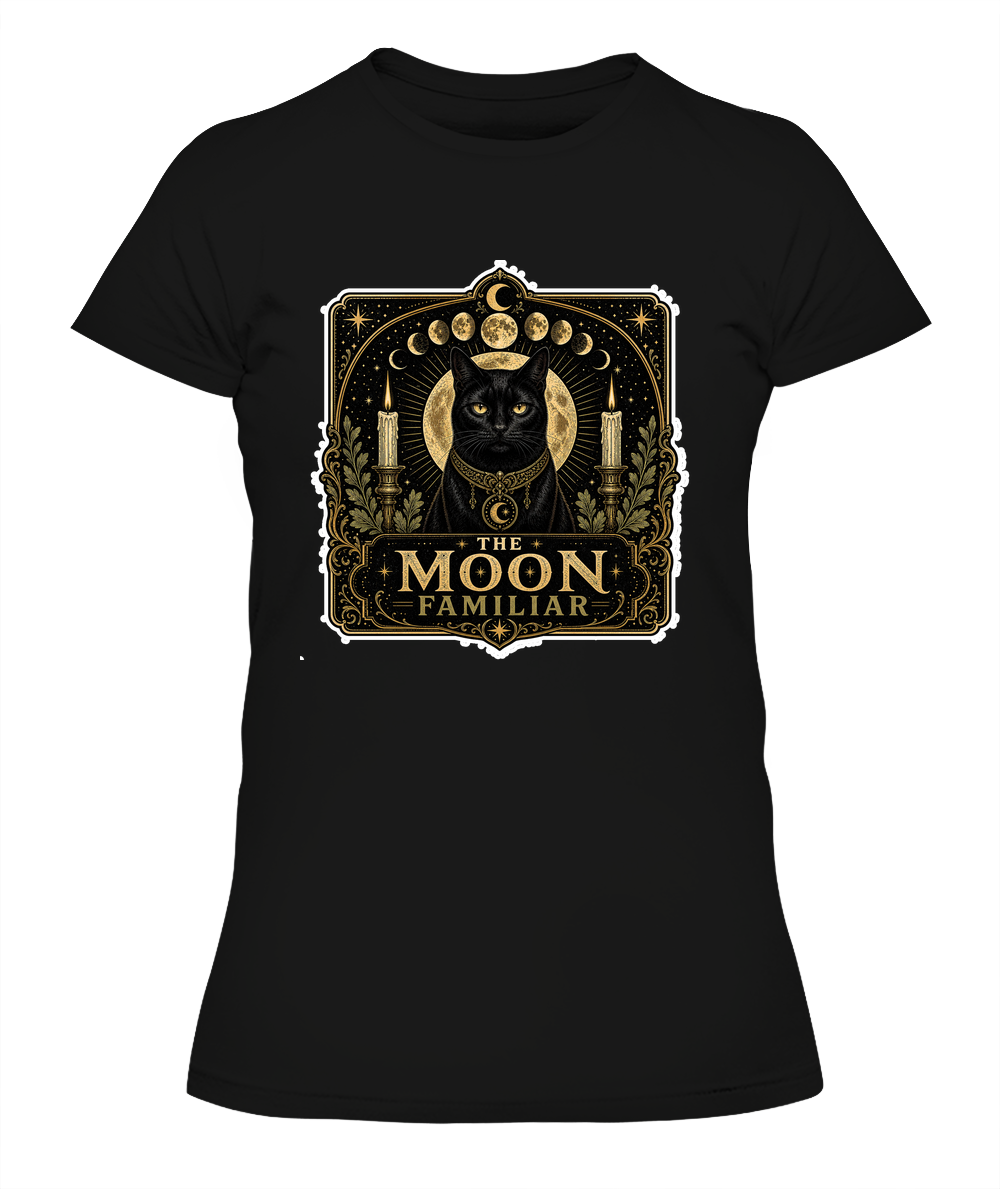 The Moon Familiar Ladies T-Shirt | Black Cat Lover Gift