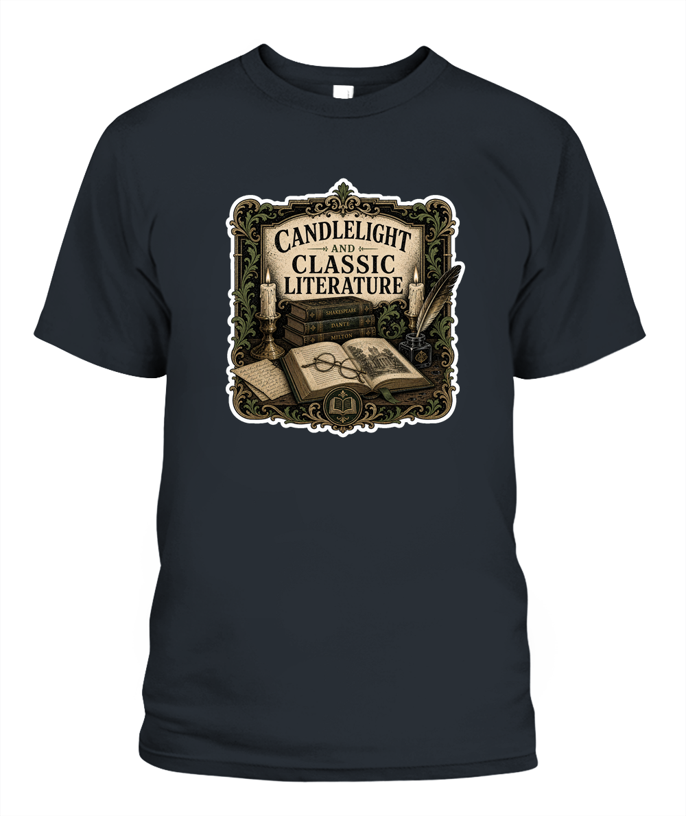 Candlelight and Classic Literature Book Lover T-Shirt | Reading Gift