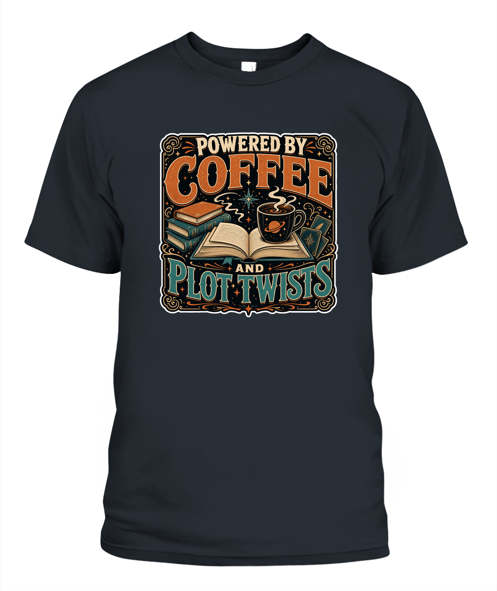 Powered by Coffee and Plot Twists Book Lover T-Shirt | Reading Gift
