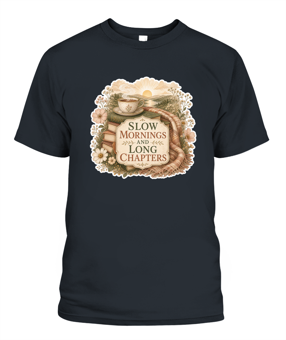Slow Mornings and Long Chapters Book Lover T-Shirt | Reading Gift