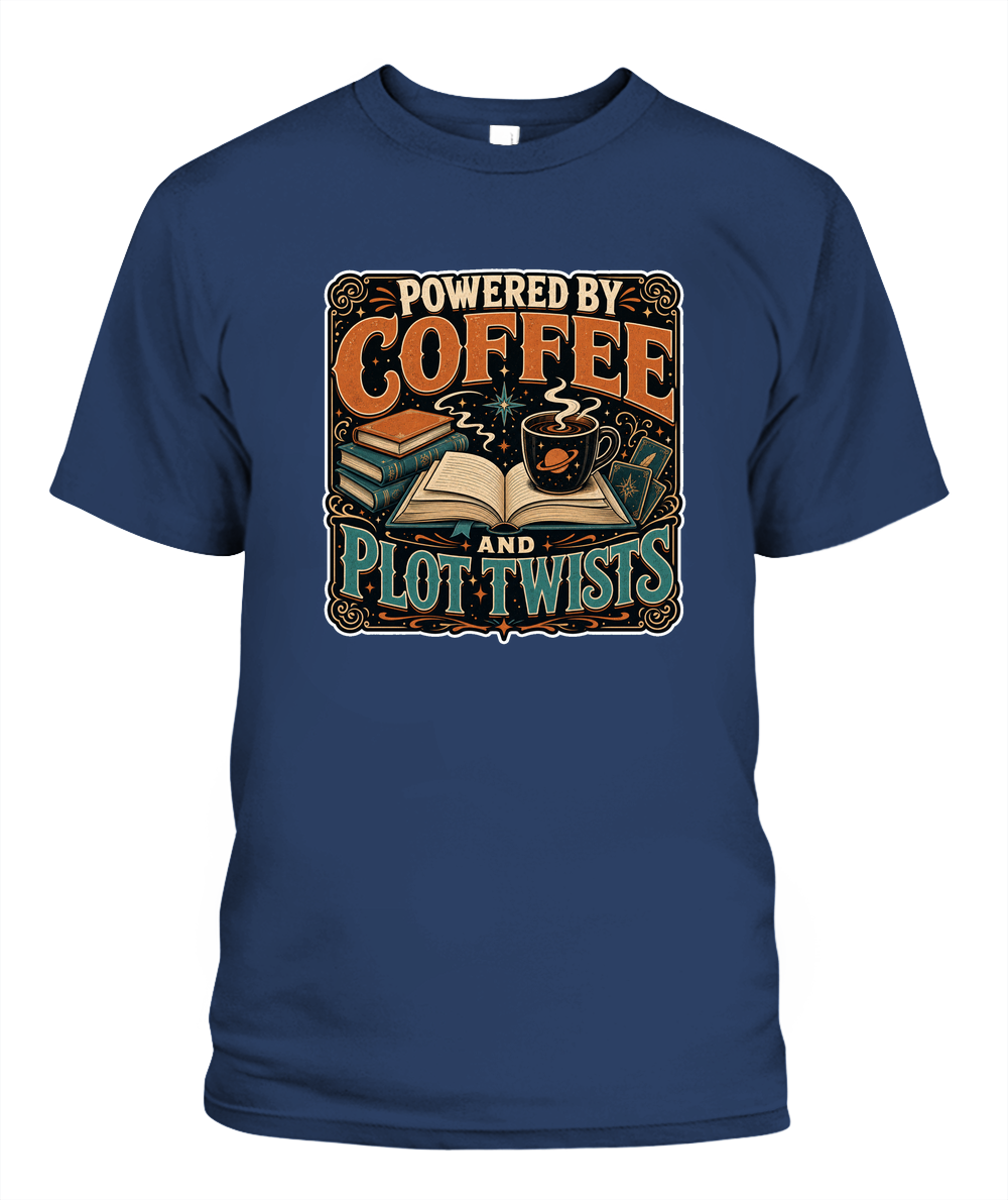 Powered by Coffee and Plot Twists Book Lover T-Shirt | Reading Gift