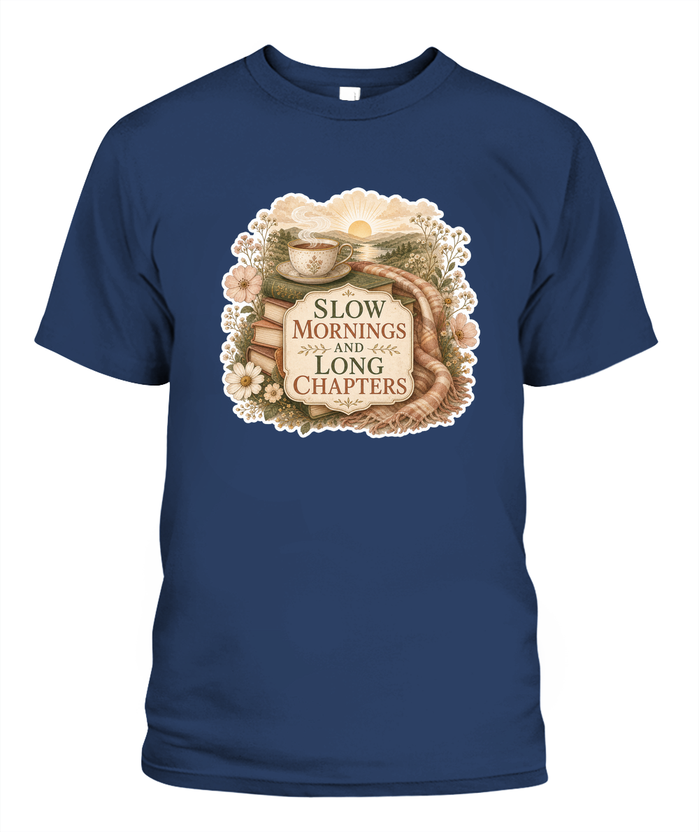 Slow Mornings and Long Chapters Book Lover T-Shirt | Reading Gift