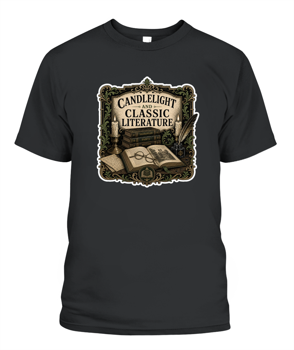 Candlelight and Classic Literature Book Lover T-Shirt | Reading Gift