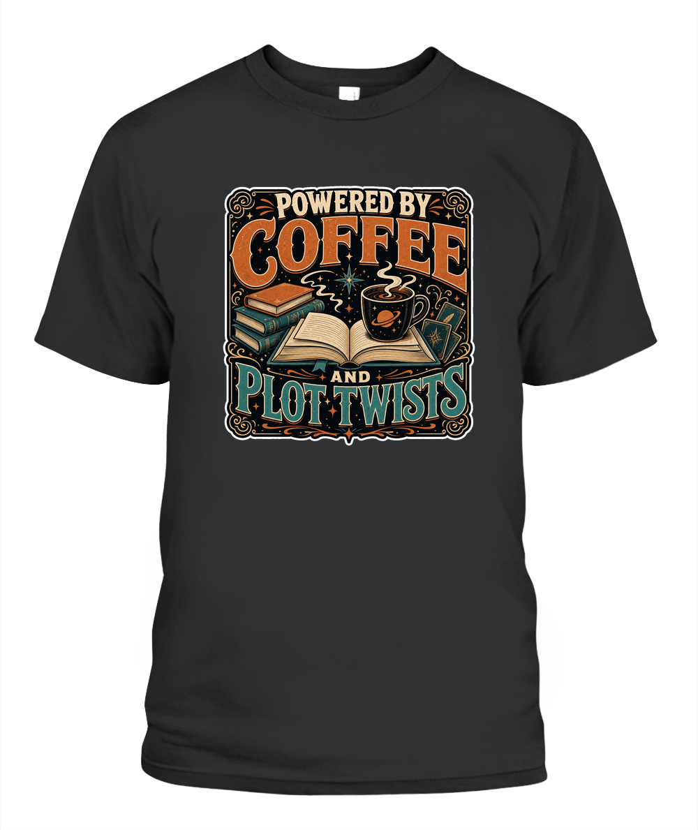 Powered by Coffee and Plot Twists Book Lover T-Shirt | Reading Gift