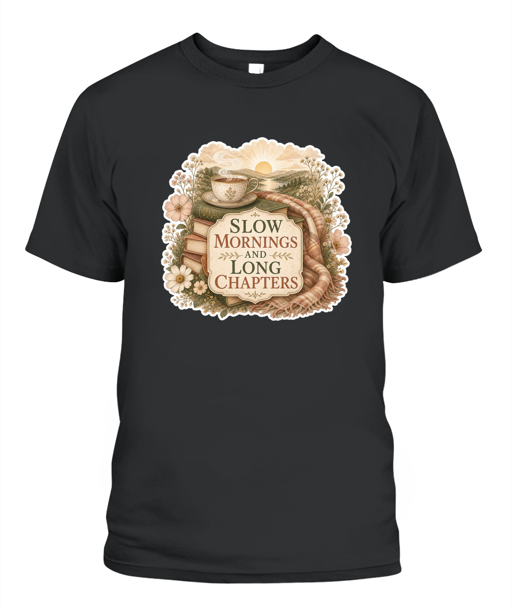 Slow Mornings and Long Chapters Book Lover T-Shirt | Reading Gift
