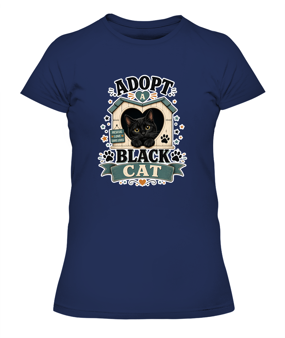 Adopt a Black Cat Ladies T-Shirt | Black Cat Lover Gift