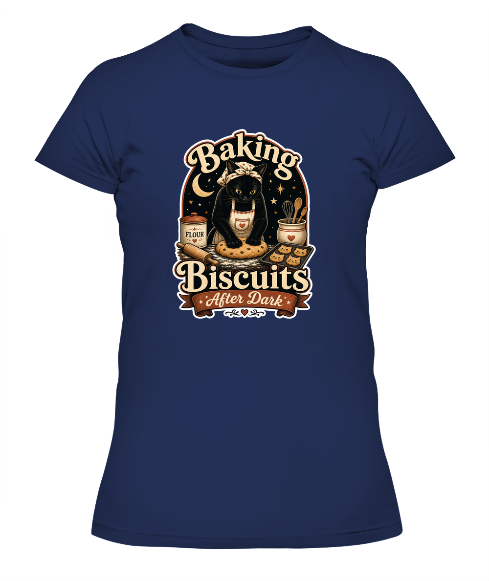 Baking Biscuits After Dark Ladies T-Shirt | Black Cat Lover Gift