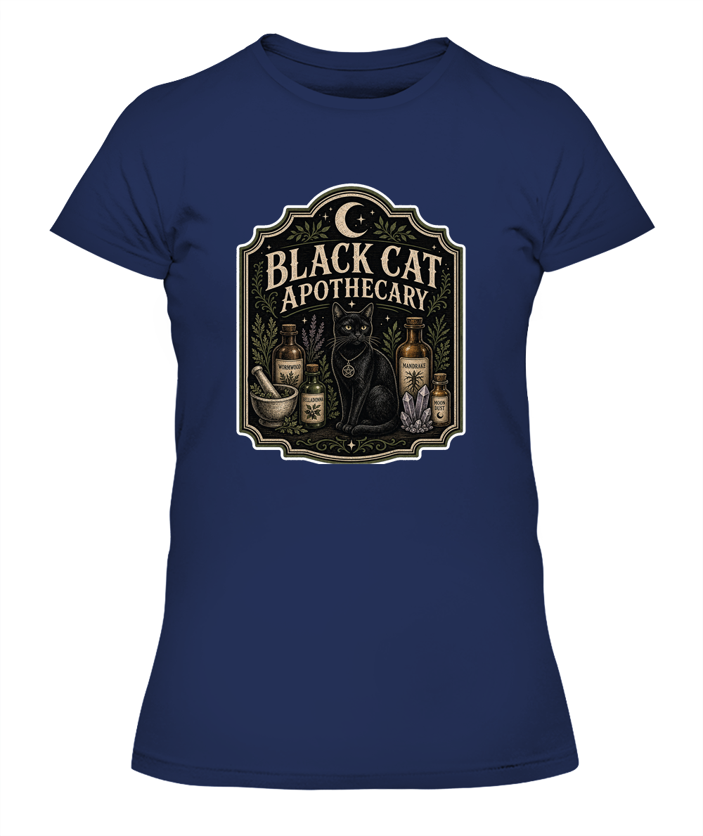 Black Cat Apothecary Ladies T-Shirt | Black Cat Lover Gift