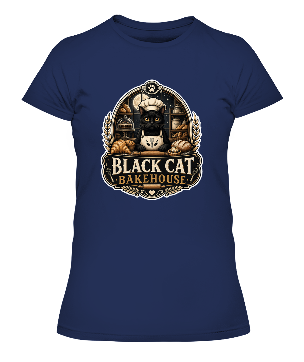 Black Cat Bakehouse Ladies T-Shirt | Black Cat Lover Gift